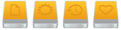 More custom hard disk icons for Mac OS X 10.10 Yosemite and newer.